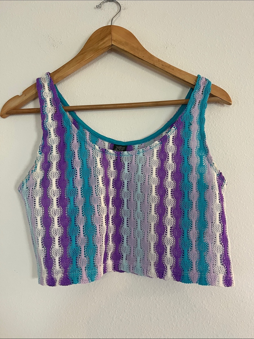 Wild Fable Blue & Purple Printed Open Weave Crop Tank Top